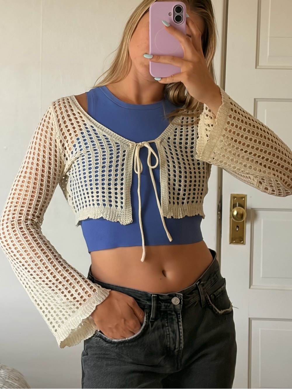 Crochet tie cardigan